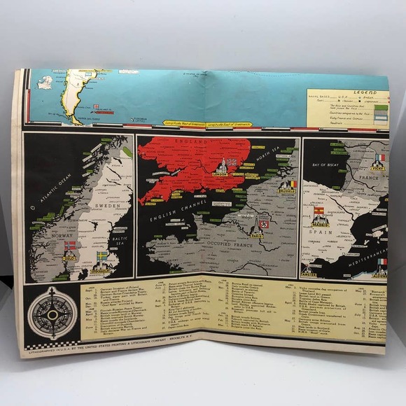 Vintage Stanley Turner New Dated Events WWII Map The Grolier Society Ltd. pub. - Picture 11 of 14